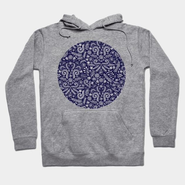 Chalkboard Floral Doodle Pattern in Navy & Cream Hoodie by micklyn